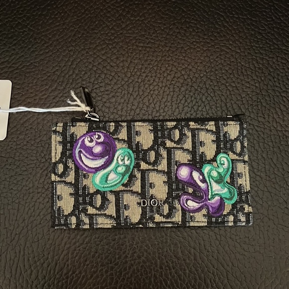 Dior X Kenny Scharf unisex oblique logo zip up card holder wallet pouch NEW - Picture 5 of 10
